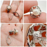 Real Silver Pins Decorated With Pearls Akoya Second-Hand Japanese Work