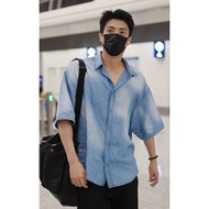 Acne Studios 26 Early Spring 1996 Logo Distressed Retro Denim Linen Short-Sleeved Shirt, Same Style 