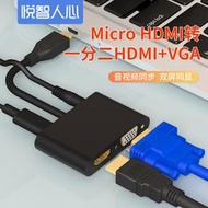 【促銷】悅智人心Micro HDMI轉VGA轉換器聯想yogo筆記本平板電腦接投影儀轉接頭線微型MicroHDMI相機顯