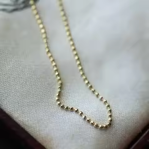 GOLDtutu 14K Gold Bean Necklace, Japanese Design, Delicate and Shiny, Very Fine, Au585 Girl Chain, o