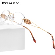 FONEX แว่นตาไร้ขอบไทเทเนียมสำหรับผู้หญิงกรอบแว่นตาออพติคอลไร้กรอบเพชรหรูหราน้ำหนักเบามากสำหรับผู้หญิง8511
