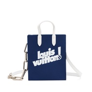 Louis Vuitton Virgil Abloh Blue Cowhide Everyday LV Sac Plat XS Silver Hardware, 2021