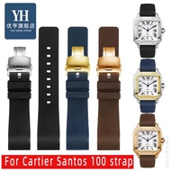 ยางสำหรับนาฬิกา Cartier Sandoz Santos 100 Series ผู้ชายผู้หญิงสายนาฬิกาซิลิโคนสีดำสีน้ำตาลสีฟ้าเข็มขัด 20 มม.23 มม.