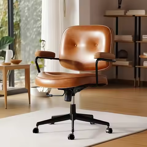 Oil Wax Leather Computer Chair Home Office chair Retro Fashionable Writing Solid wood chair Bedroom 