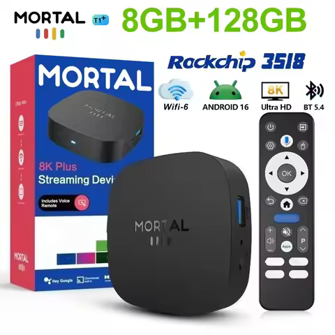 2026 T1+ Android16 TV Box Rockchip RK3518 Dual WIFI6 BT 5.4 UI Interface 8K HD 2.1b AV1 100M LAN Med