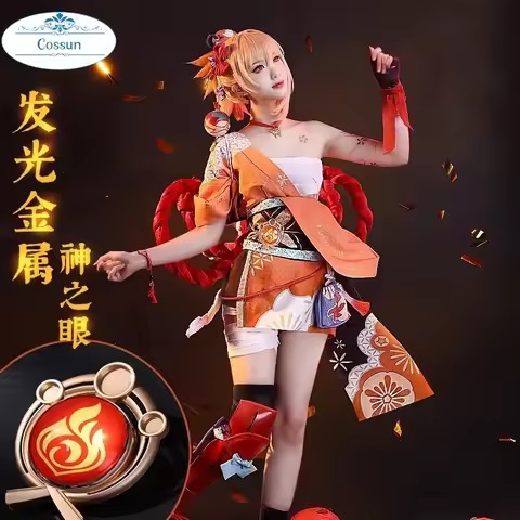 Anime! Genshin Impact Yoimiya Frolicking Flames Elegant Kimono Uniform Cosplay Costume Halloween Par