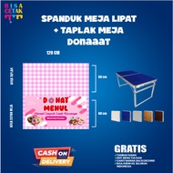 BANNER + FOLDING TABLE MAT FOR SELLING DONUTS - POTATO DONUTS - PUMPKIN DONUTS - AND VARIOUS WET CAK