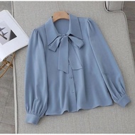 KEMEJA Korean Style Women's Shirt Gangnam Top Blouse Shakilla Twill Collar Tie Balloon Sleeve