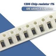 100PCS 1206 SMD 1/2W Chip Resistor 0R 0.1R 1R 1.1R 0R ~ 7.5R 0R Ohm 5% Resistance
