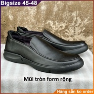 Leather office shoes, large round toe loafers for men with wide feet 29-30cm. Big size slip-on shoes