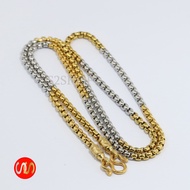 s2shop สร้อยคอสแตนเลสแท้ ลายผ่าหวายหัวจรวด สี 2 กษัตริย์ ห้อยพระได้ 1 องค์ ความกว้าง 4 มม.ความยาว 24