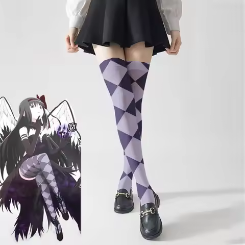 Anime Puella Magi Madoka Magica Akemi Homura Cosplay Stockings Flame Demon Form Knee Socks Halloween