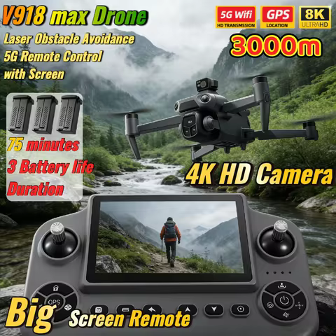 V918 Max Drone Laser Obstacle Avoidance 8K GPS Professional Camera FPV 3000M RC Quadcopter with LCD 