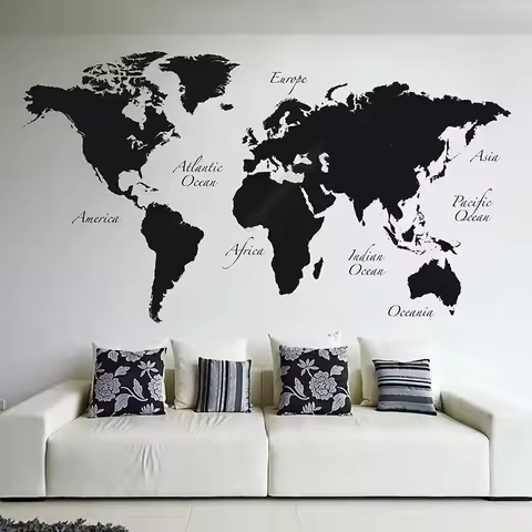 Large World Map Vinyl Wall Decal Home Decor Living Room Removable Abstract World Map Wall Sticker Fo