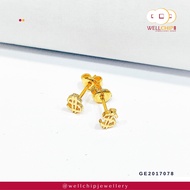 WELL CHIP Cash Symbol Studs Earrings - 916 Gold/Anting-anting Kancing Simbol Wang Tunai - 916 Emas