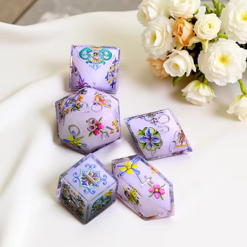 9 Polyhedral Resin Dice Set DD Flower Sigil Oracle