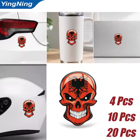 Albania Flag Skull 3D Resin Domed Sticker Albanian Eagle Emblem Self Adhesive Decal Car Laptop Motor