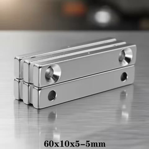 60x10x5-5mm Strong Sheet Neodymium Magnet 2 Holes 5mm Block Rectangular Magnets 50x10x5-5 60*10*5-5 