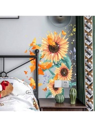 1入組向日葵牆貼 黃色花卉貼紙，可剝落並黏貼，可拆卸蝴蝶壁紙 DIY 塗鴉壁畫裝飾 11.8英寸*15.7英寸