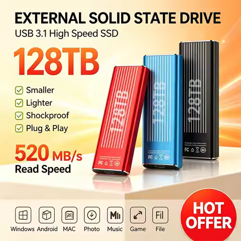 64TB High Speed Portable SSD USB3.1 External Hard Drive Shockproof Large Capacity Storage for PC Mac