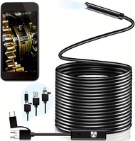 Endoscope Camera with Lighting, 3-in-1 Snake Camera, 6.56 feet (About 2 Meters) semi-Rigid Wire, Use
