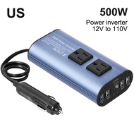 JPK [ขายดี] เครื่องแปลงไฟในรถ500W DC 12V เป็น AC 110V 220V ปรับปรุงอะแดปเตอร์แปลงไฟซายน์เวฟ4ยูเอสบีช