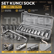 E39E ALGAN PREMIUM METAL CAR SHOCK WRENCH SET CONTENTS 10PCS SOCKET WRENCH SET 8mm - 21mm