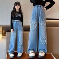 HYS Jeans Childrens Pants Baby Girl Pants New Denim Wide Leg Pants Childrens Straight Pants Spring A