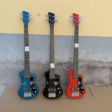 4 String Mini Travel Short Scale Electric Bass Guitar with Gig Bag, Mahogany Body,Maple Neck, Rosewo