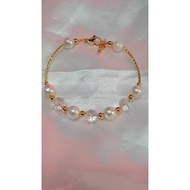 Gelang Tangan Gold Rose Mutiara Asli Mix kristal Original