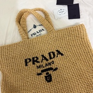 Prada拉菲草大號編織托特包