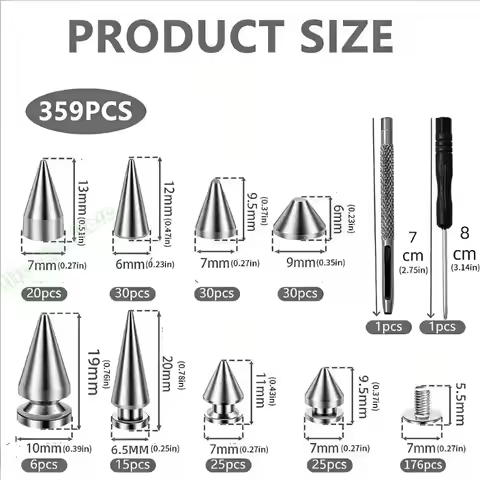 G5AB 359Pieces Punk Gothic Metal Rivet Spikes Set For Jackets Bag Shoe Decoration