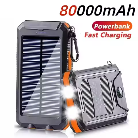 Solar Power Bank 80000mAh Portable Power Bank External Battery Fast Charging Strong Light LDE Light 