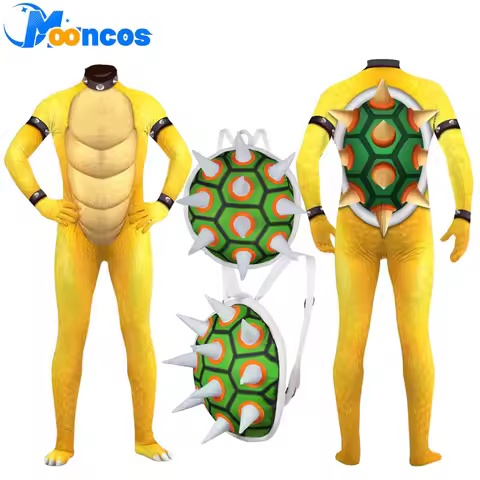Bowser Cospaly Fantasy Men Jumpsuit Costume Cartoon Backpack Shoulder Bag Rucksack Outfits Disfraz H