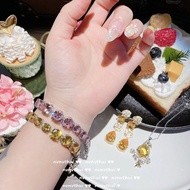 Luxury Waterdrop Gemstone celet Designer 18K Gold Plated Princess Pink Zircon celet Necklace Set Free Shipping