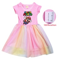 Super Mario Bros New Dress Kid Girl Long Sleeve Spring and Summer Lesure Girl 100% Cotton 2-9 Yrs Mesh Dress Kid's Clothing 0000