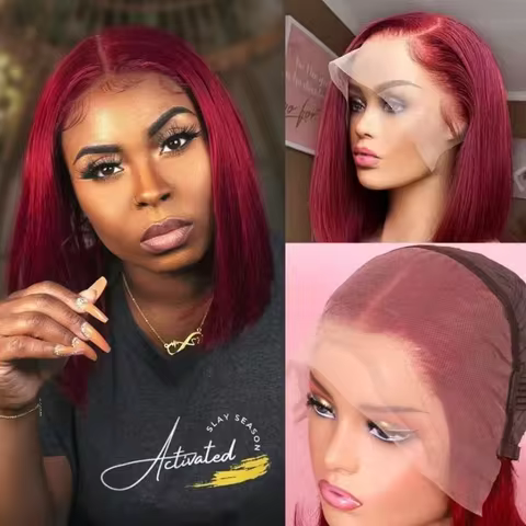 99J Straight Bob Wigs Burgundy Color 200 Density 99J Human Hair wig 13x4 HD lace Short Bob Wigs Braz