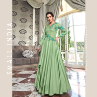 {**ส่งฟรี**} SMALL INDIA 👗 Maslin Cotton With Handwork Gown Dress ชุดเดรส 👗 Women Green Gown Dress