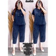 Suit code 11345 jeans material jumbo embroidered denimSnow 3L ld110 pj60, live buttons, short sleeve