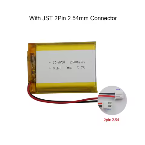 3.7V 2500mAh 9.25Wh Polymer Li Lithium Battery 104050 Lipo JST 2pin 2.54mm Connector For Sat Nav Pho