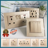 [golden] tempered glass 3/5 pin tempered glass USB socket type-c switch and 1/2/3/4 gang wall 16A switch 13A 15A 20A 45A doorbell switch socket