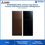 MITSUBISHI 309L 2 Doors Top Mount Freezer with Neuro Inverter Refrigerator MR-FC34EP | Door Alarm | Twist Ice Maker