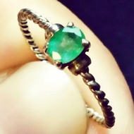 Cincin Perak Batu Zamrud Zambia Asli - Natural Emerald Ring CZ11