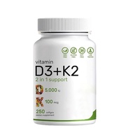 Vitamin D3+K2 Soft Capsules 250 Capsules 5000 IU D3+K2 Supplement