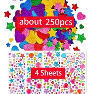Glitter Foam Stickers Set EVA Stars Hearts Stickers Colorful Self Adhesive Stars Heart Gems Sticker 