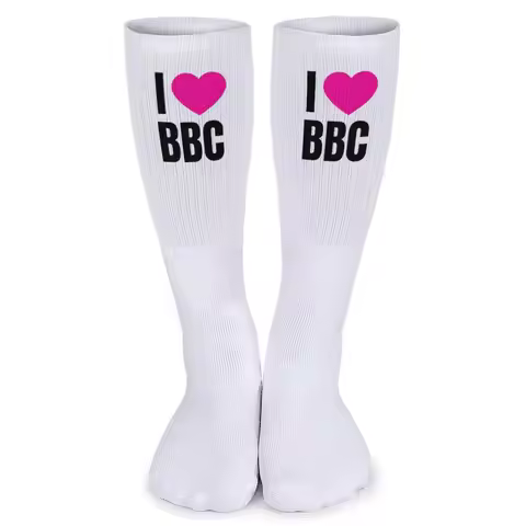 Women's Knee High Casual Tube Socks - I Love BBC Design Athletic Solid & Striped Sport Outdoor Fashi