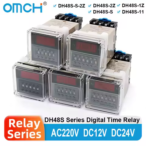 OMCH DH48S-S SPDT Timer Relay with Base DC12V/24V AC110V/220V Models DH48S-1Z/2Z DH48S-11 DH48S-S-2Z