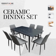 FREE INSTALL Set Meja Makan 6 Kerusi Meja Batu Sintered Stone Dining Table Set 6 Chair Nordic Style 