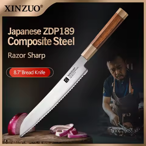 XINZUO 8.7" inch Bread Knife Desert Ironwood Handle Japanes ZDP-189 Power Steel Cake Toast Baking Co