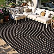Lahome Neutral Geometric 8x10 Outdoor Rug, Black Rug for Living Room...(Black)